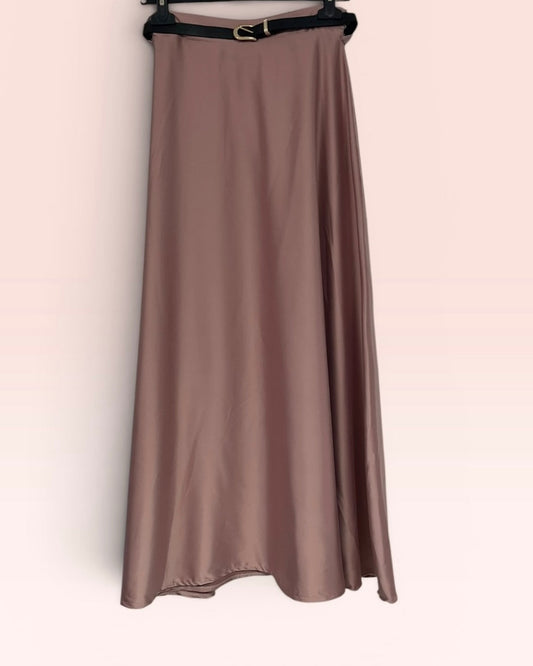 Jupe unie satinée vieux rose