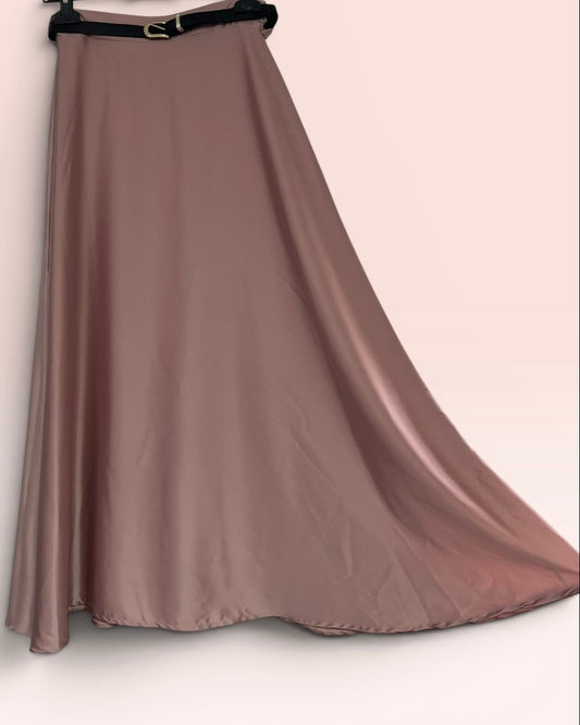 Jupe unie satinée vieux rose
